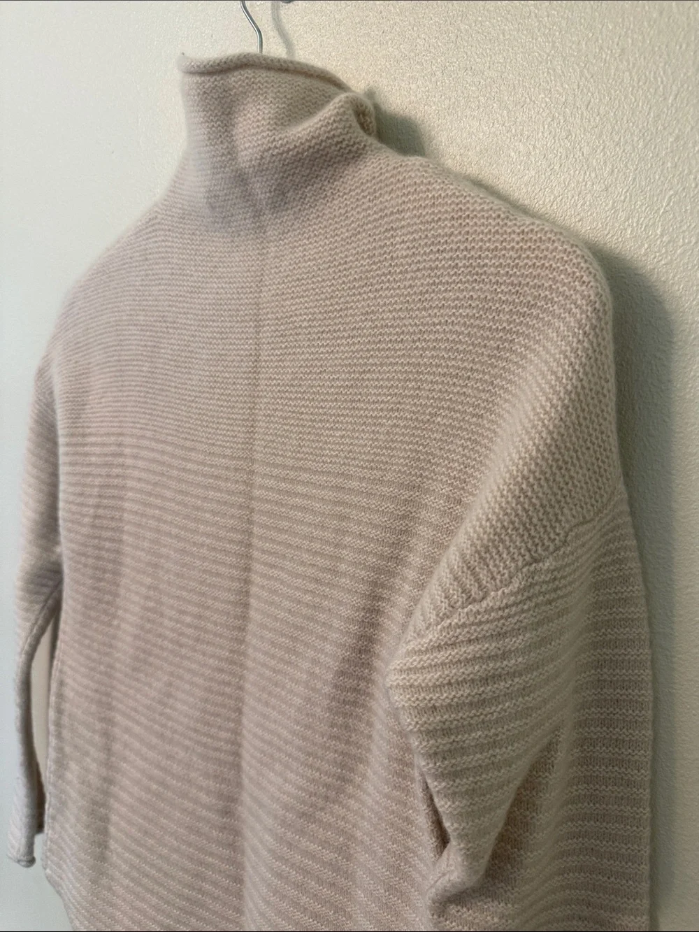 360 Cashmere 100% Cashmere Funnel Neck Sweater Cream Audra Textured Knit M